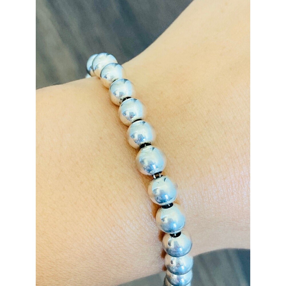 Vintage 6mm 925 sterling silver beaded Bracelet 8.25"